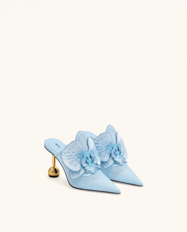 Sofia Orchid Sphere Heel Mules - Blue made by JW PEI