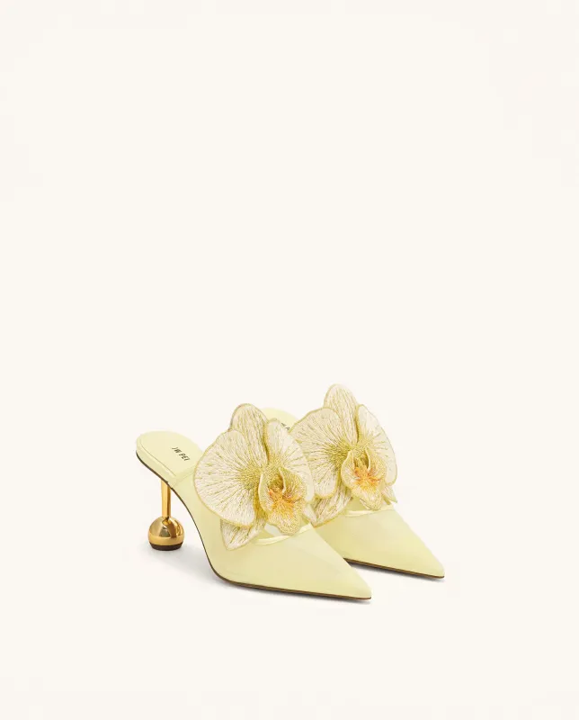 Sofia Orchid Sphere Heel Mules - Butter Yellow made by JW PEI