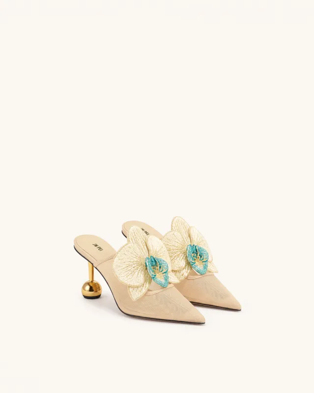 Sofia Orchid Sphere Heel Mules - Beige made by JW PEI