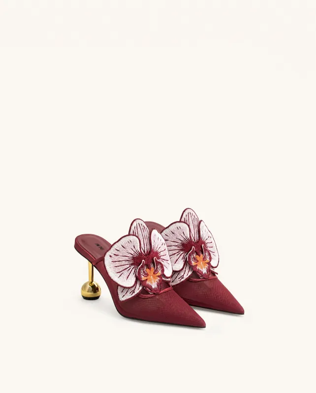 Sofia Orchid Sphere Heel Mules - Burgundy made by JW PEI