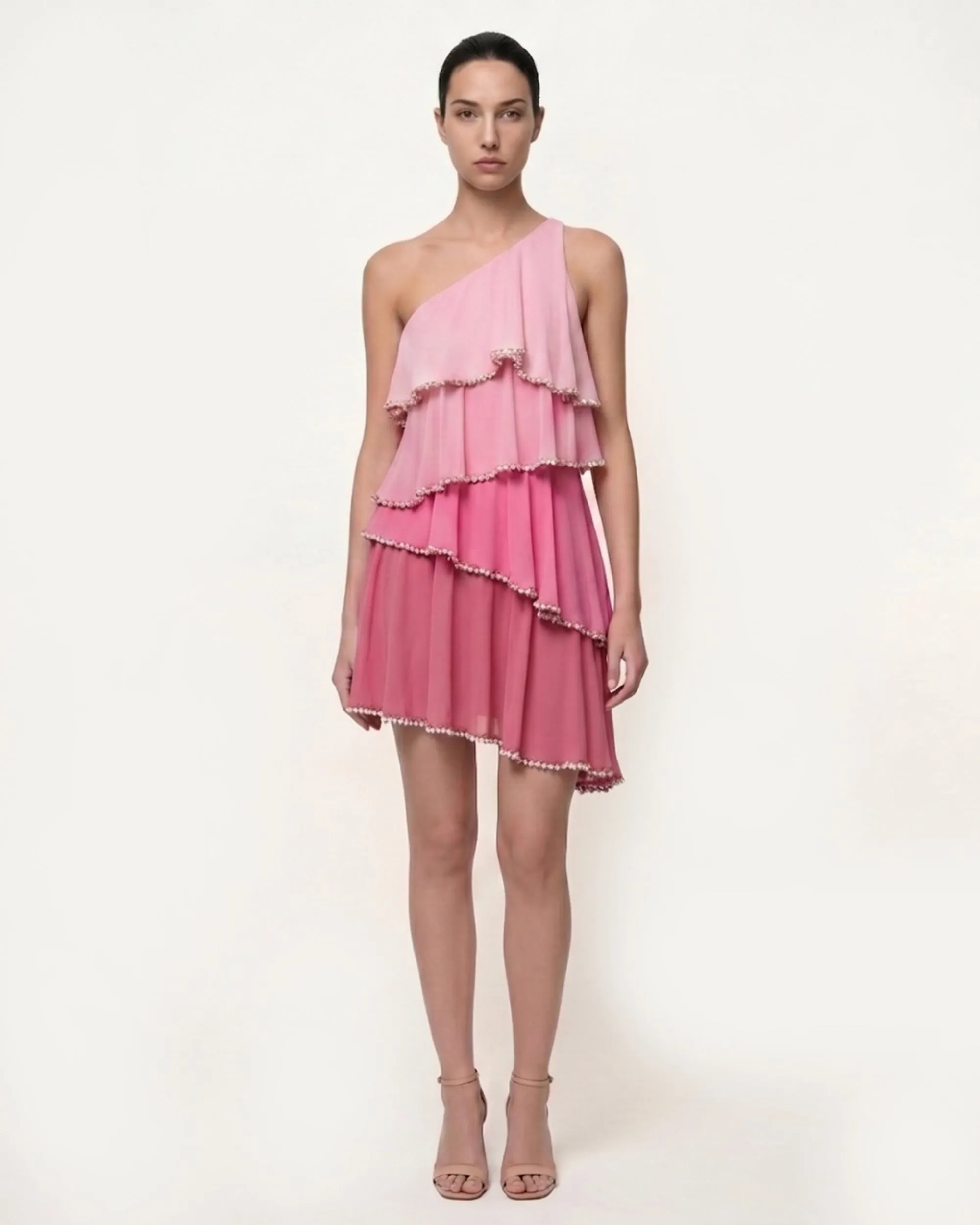 Ombre Ruffle One Shoulder Mini Dress - Pink sold by JW PEI