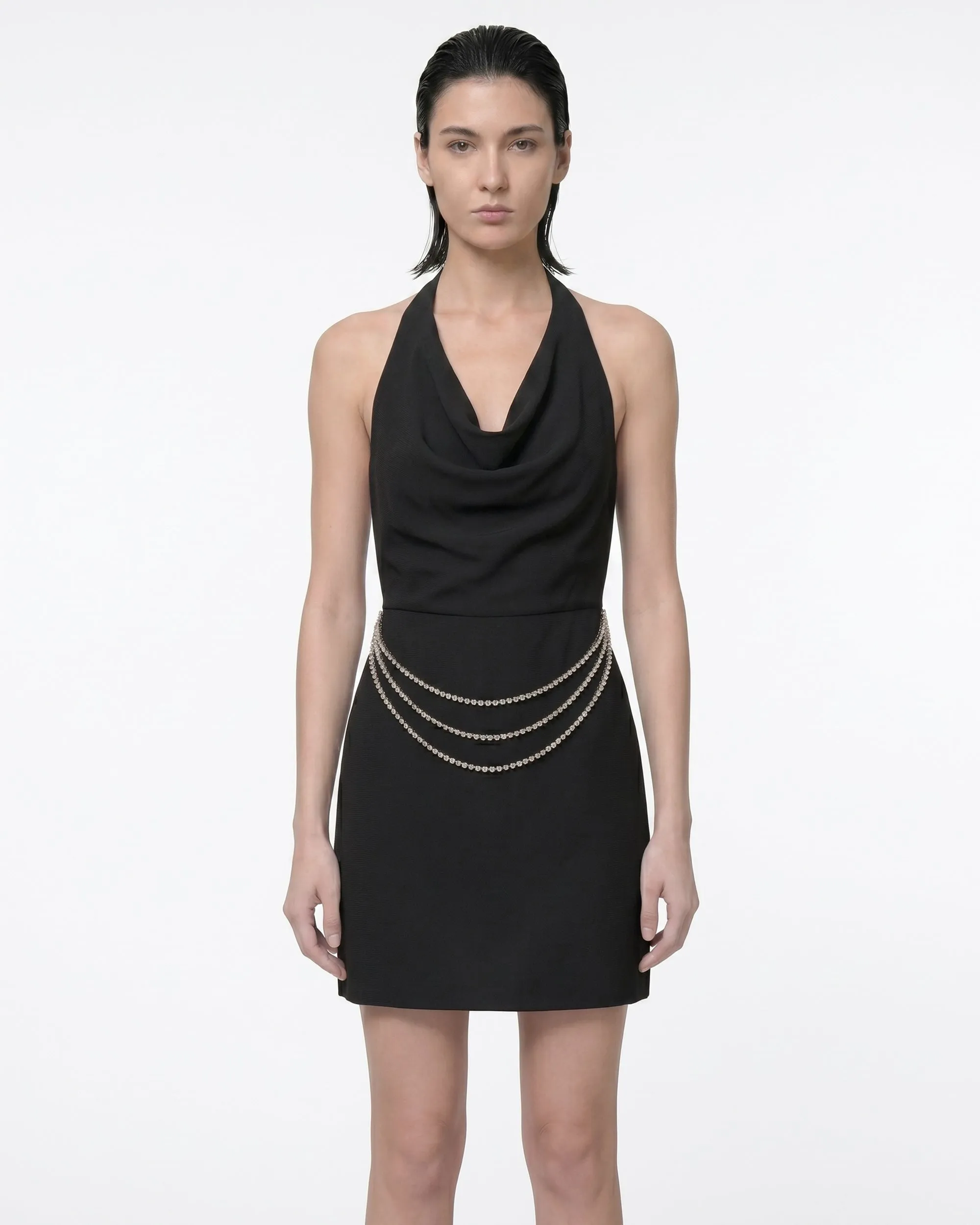 Crystal Chain Backless Halter Mini Dress - Black sold by JW PEI product image thumbnail 2