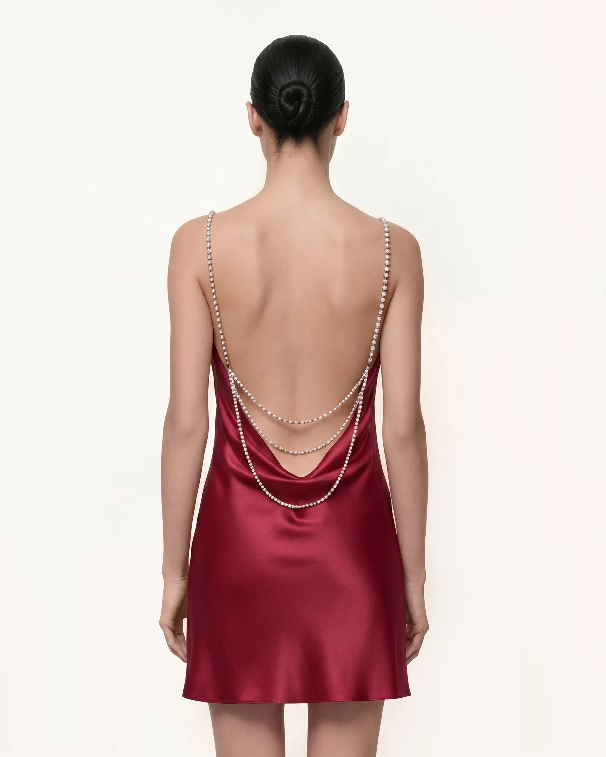 Pearl Strap Backless Cowl Mini Dress - Burgundy sold by JW PEI