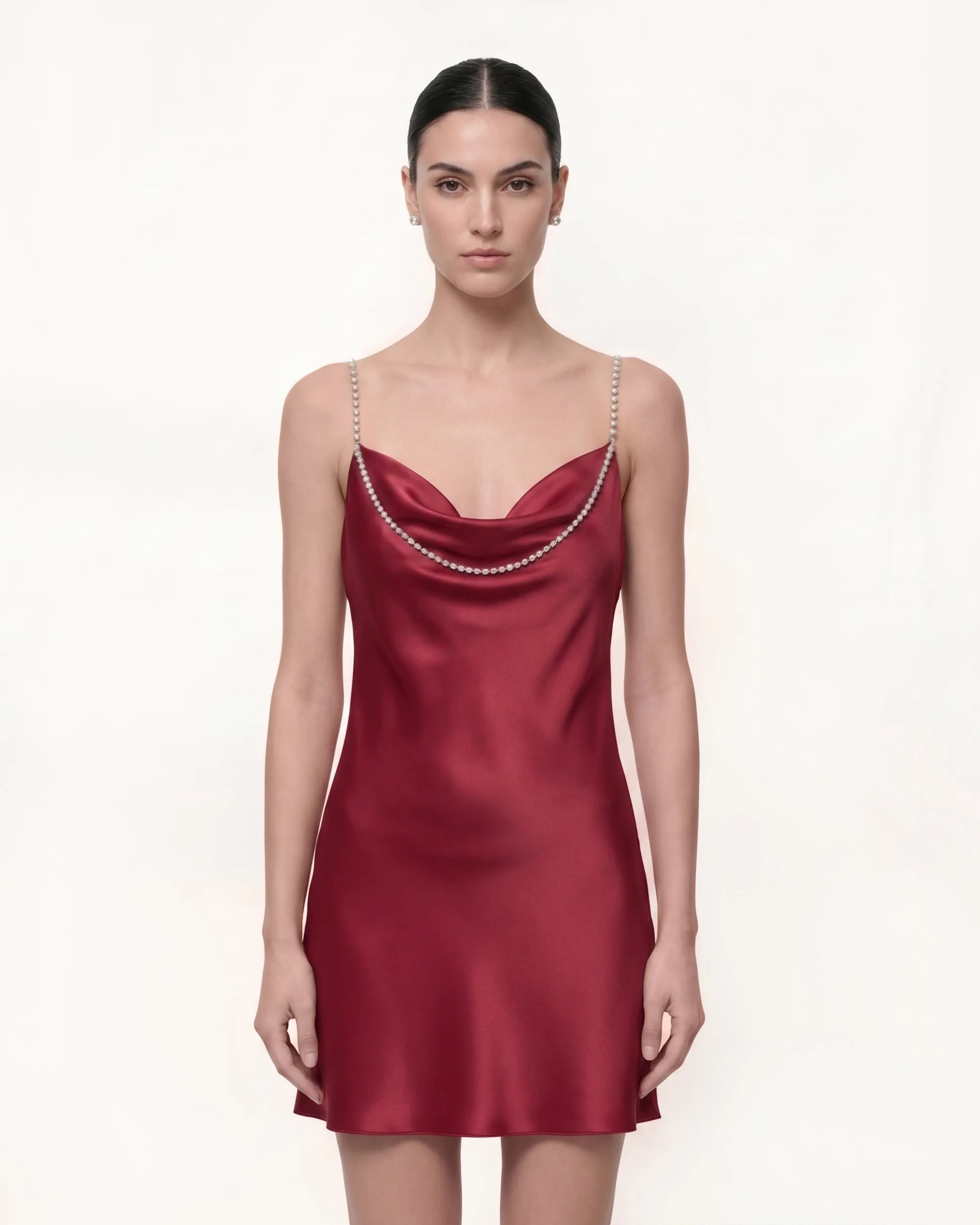 Pearl Strap Backless Cowl Mini Dress - Burgundy sold by JW PEI product image thumbnail 2