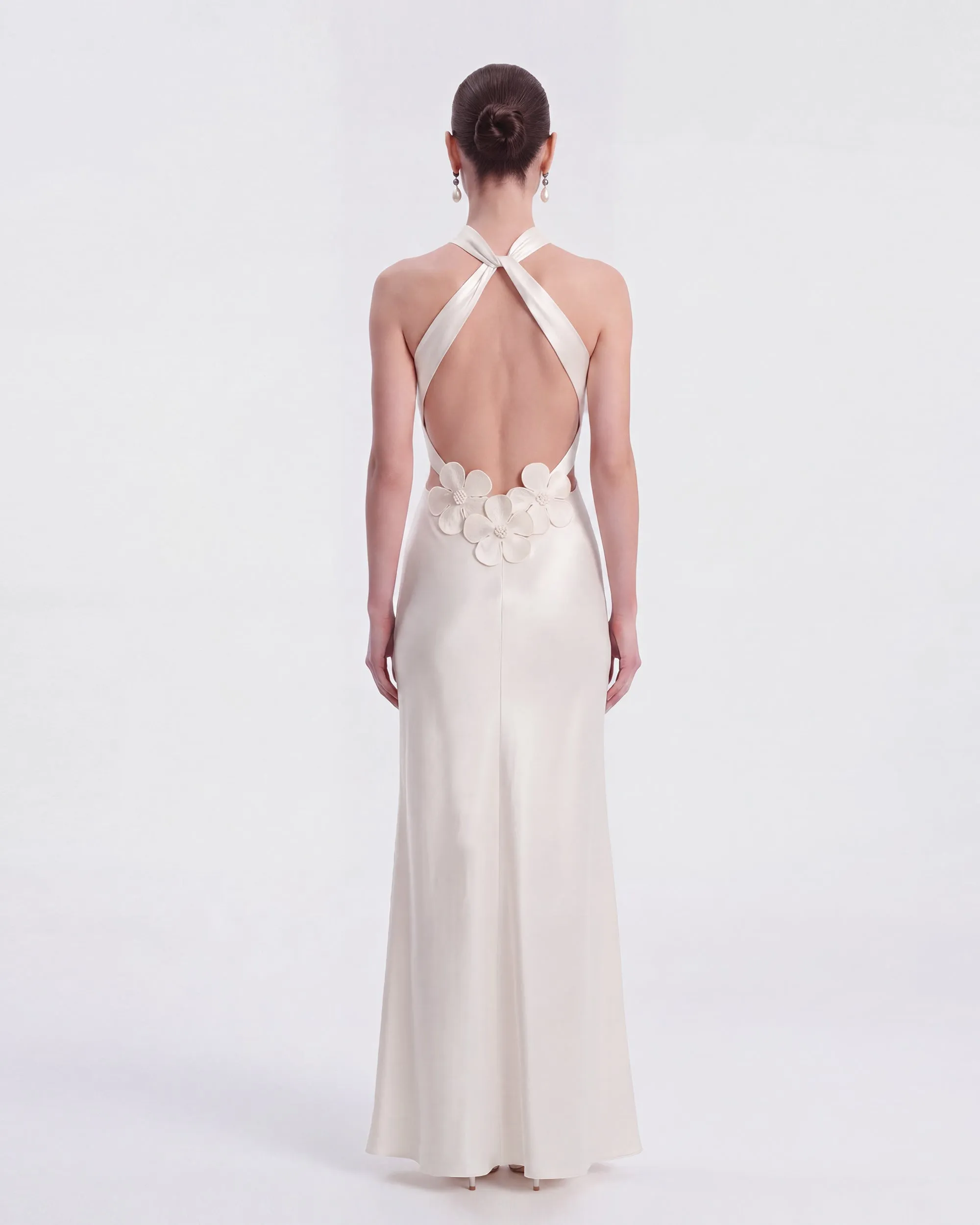 Floral Appliqué Halter Cutout Maxi Dress - White sold by JW PEI product image thumbnail 2
