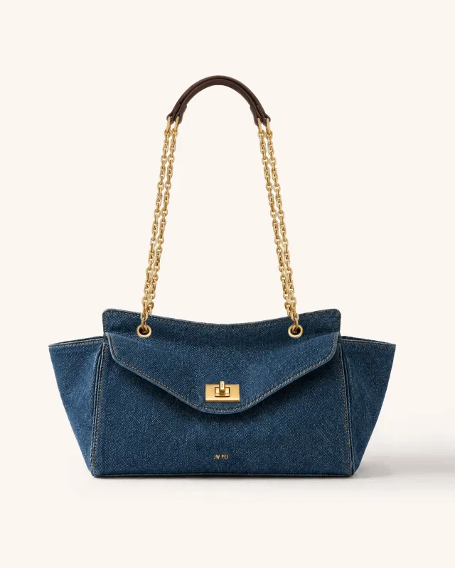 Lucia Denim Chain Shoulder Bag - Blue made by JW PEI