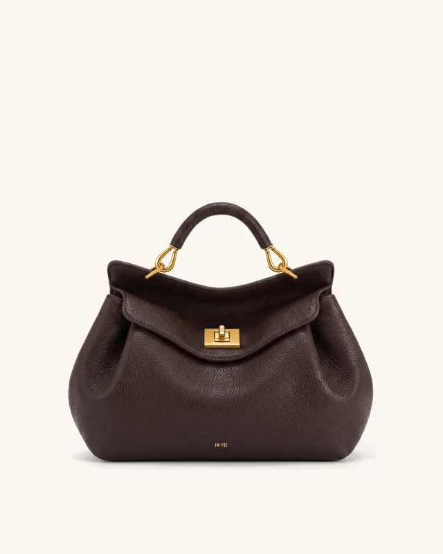 Lucia Soft Pebbled Top Handle Bag - Dark Brown made by JW PEI