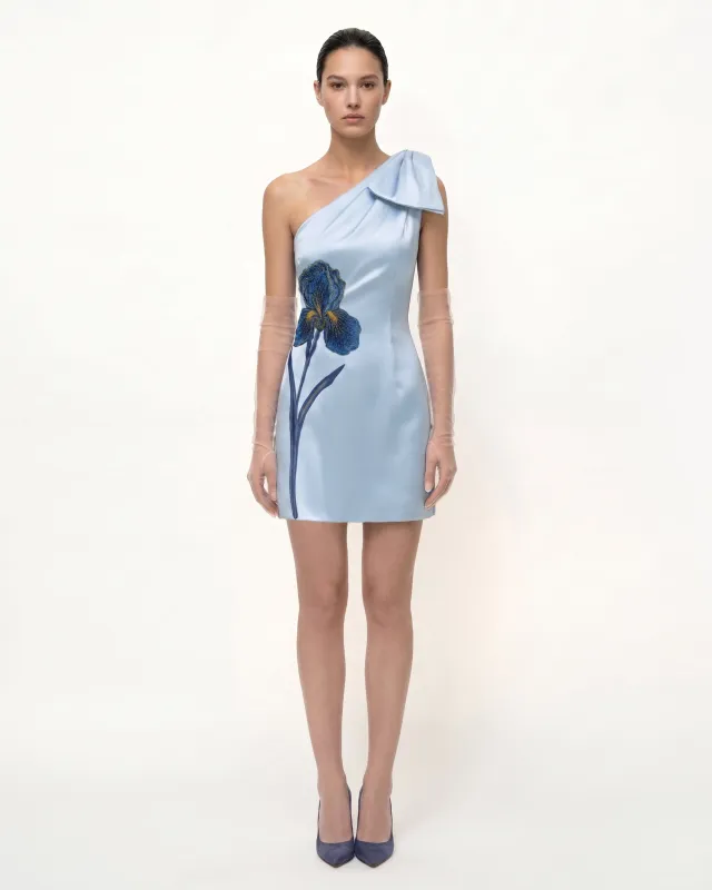 Iris Embroidered One Shoulder Mini Dress - Light Blue made by JW PEI