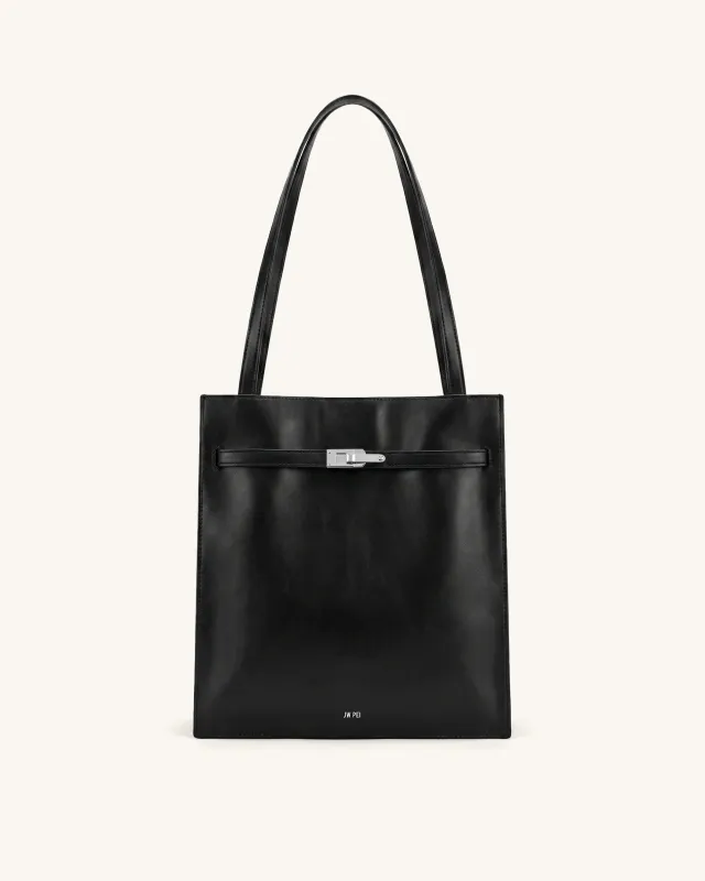Noelle Belted Tote Bag - Black made by JW PEI