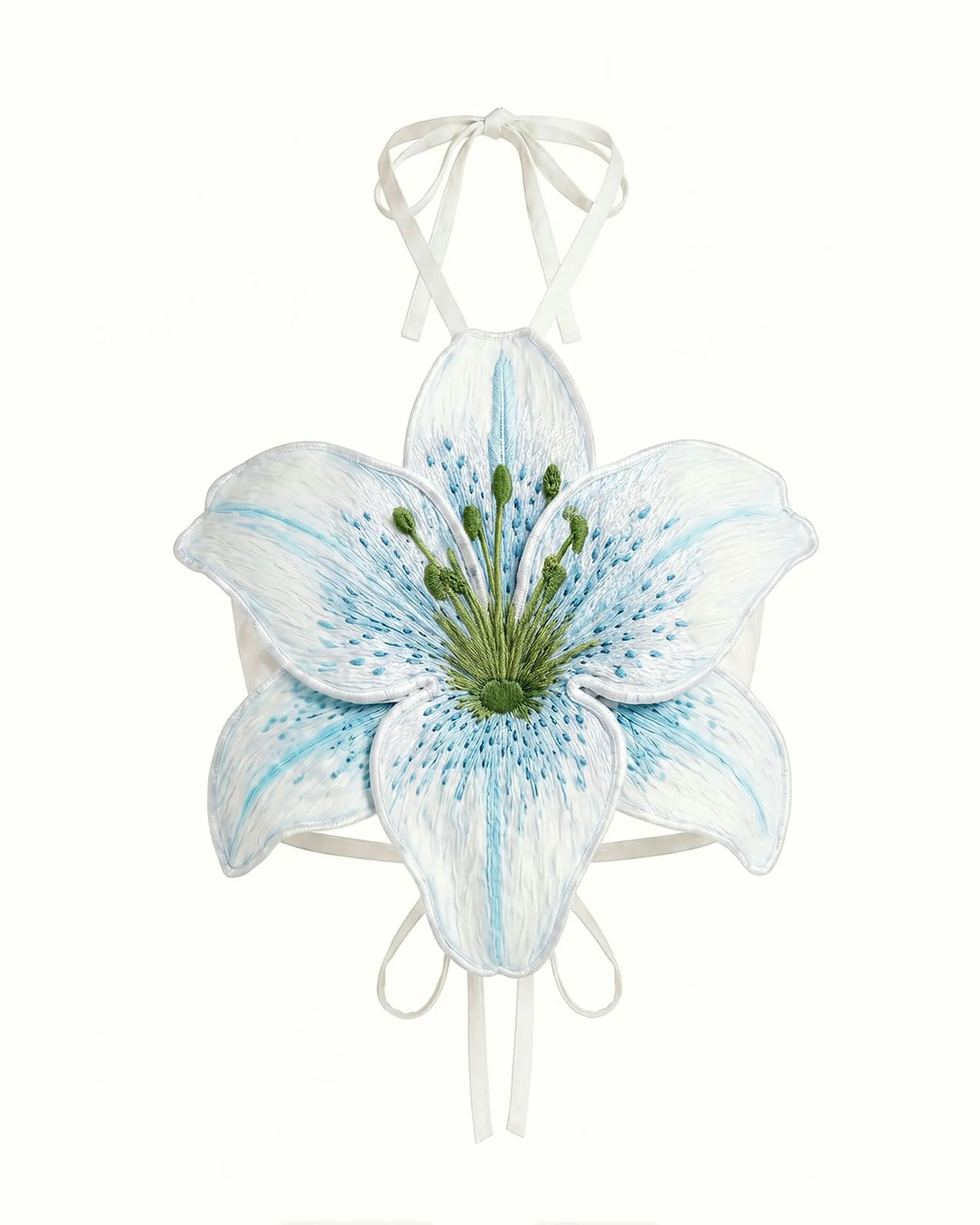 3D Lily Halter Crop Top - White Blue sold by JW PEI product image thumbnail 2