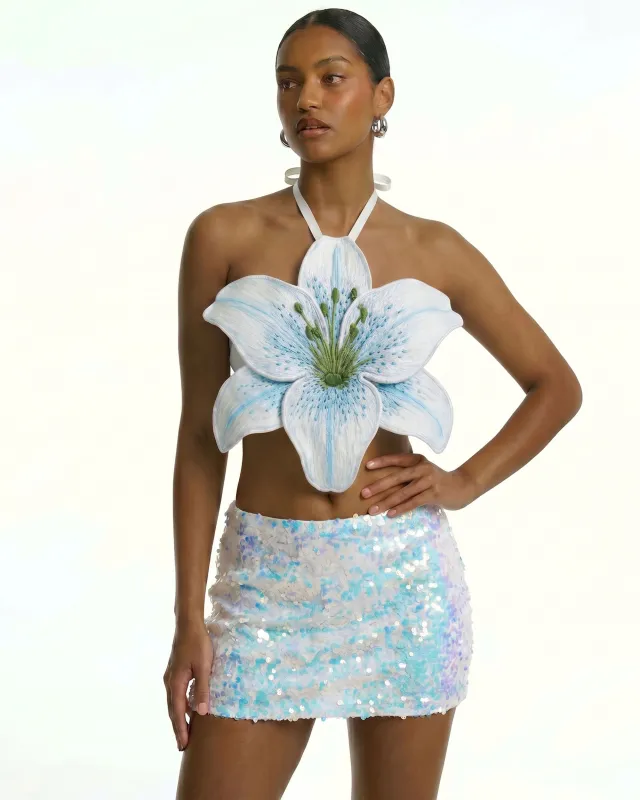 3D Lily Halter Crop Top - White Blue made by JW PEI