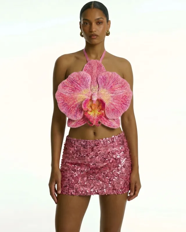 3D Orchid Halter Crop Top - Pink made by JW PEI