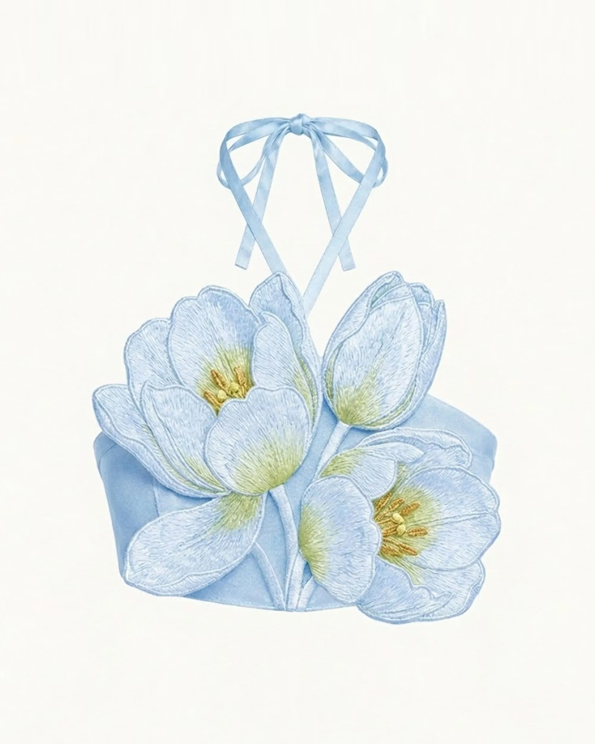 3D Floral Appliqué Halter Crop Top - Blue sold by JW PEI product image thumbnail 2