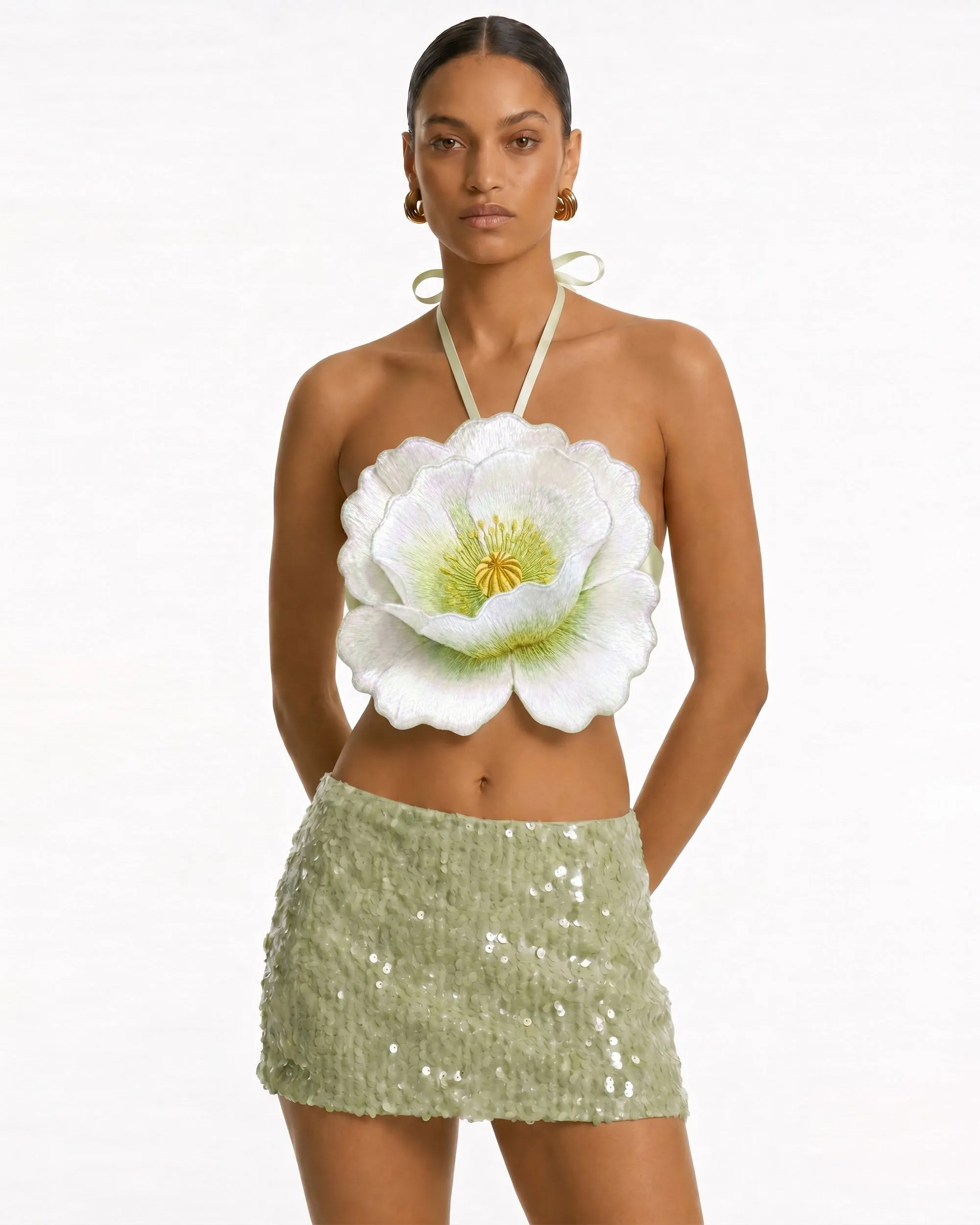 3D Floral Halter Crop Top - Ivory sold by JW PEI