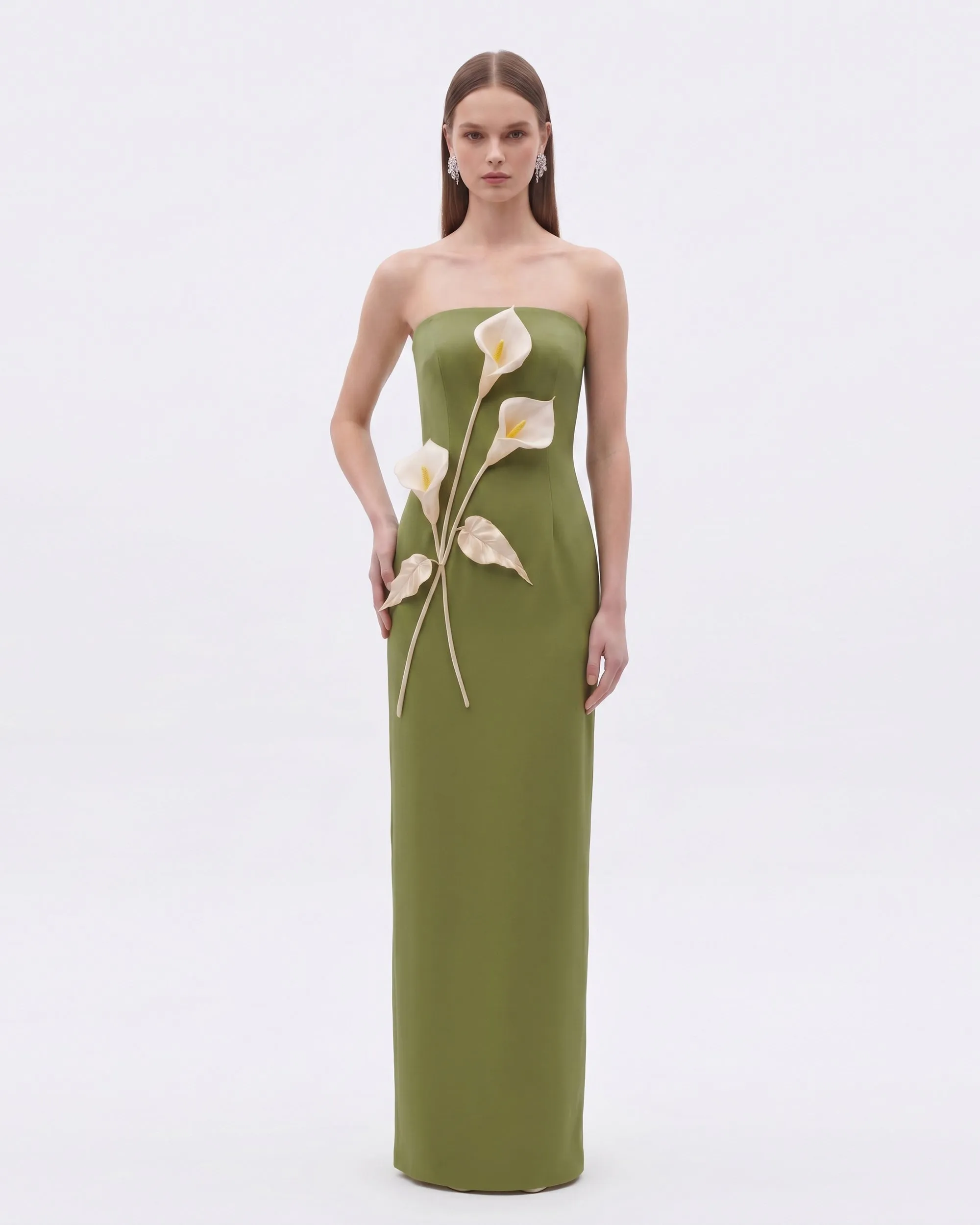 Floral Appliqué Strapless Dress - Olive Green sold by JW PEI