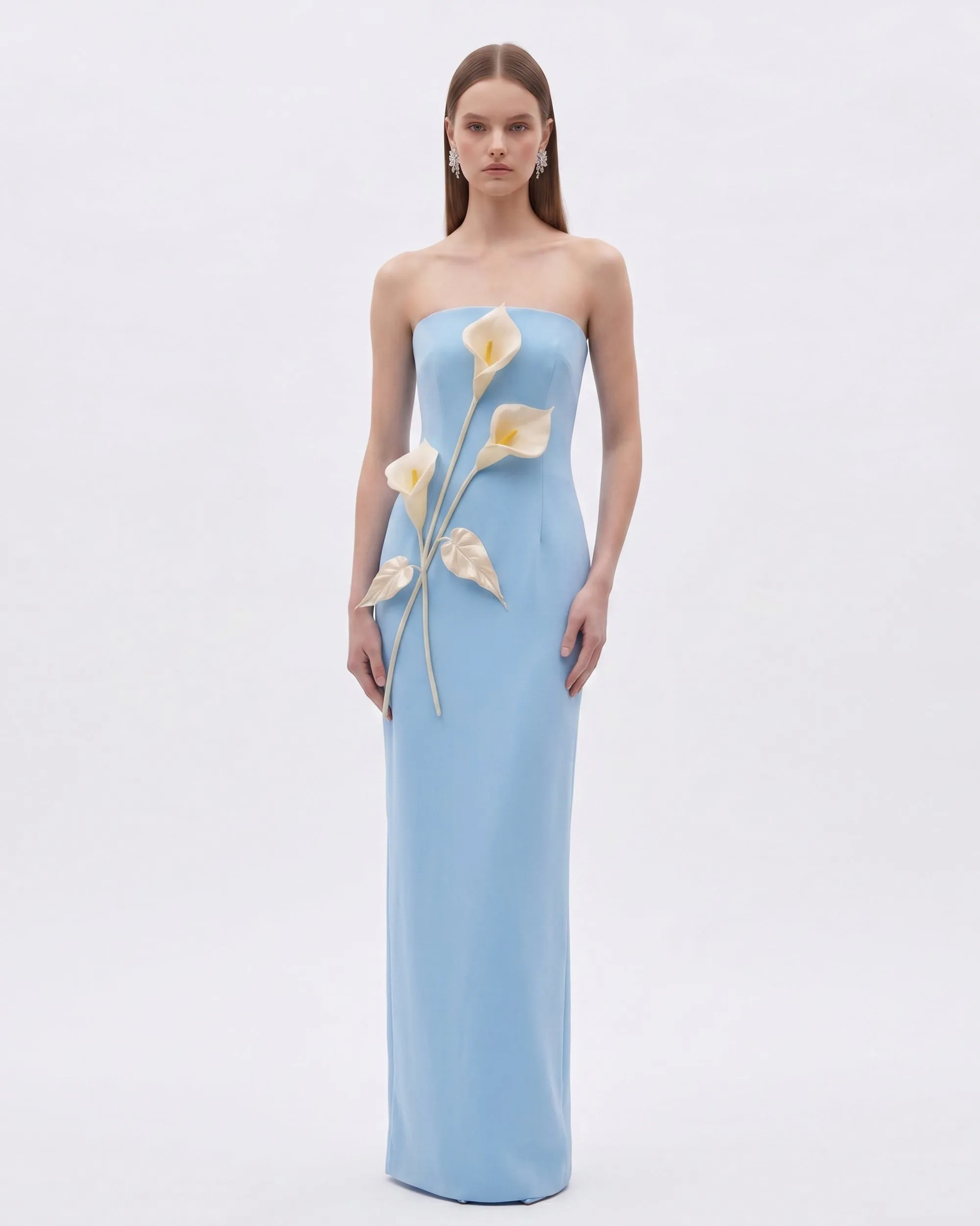 Floral Appliqué Strapless Dress - Light Blue sold by JW PEI