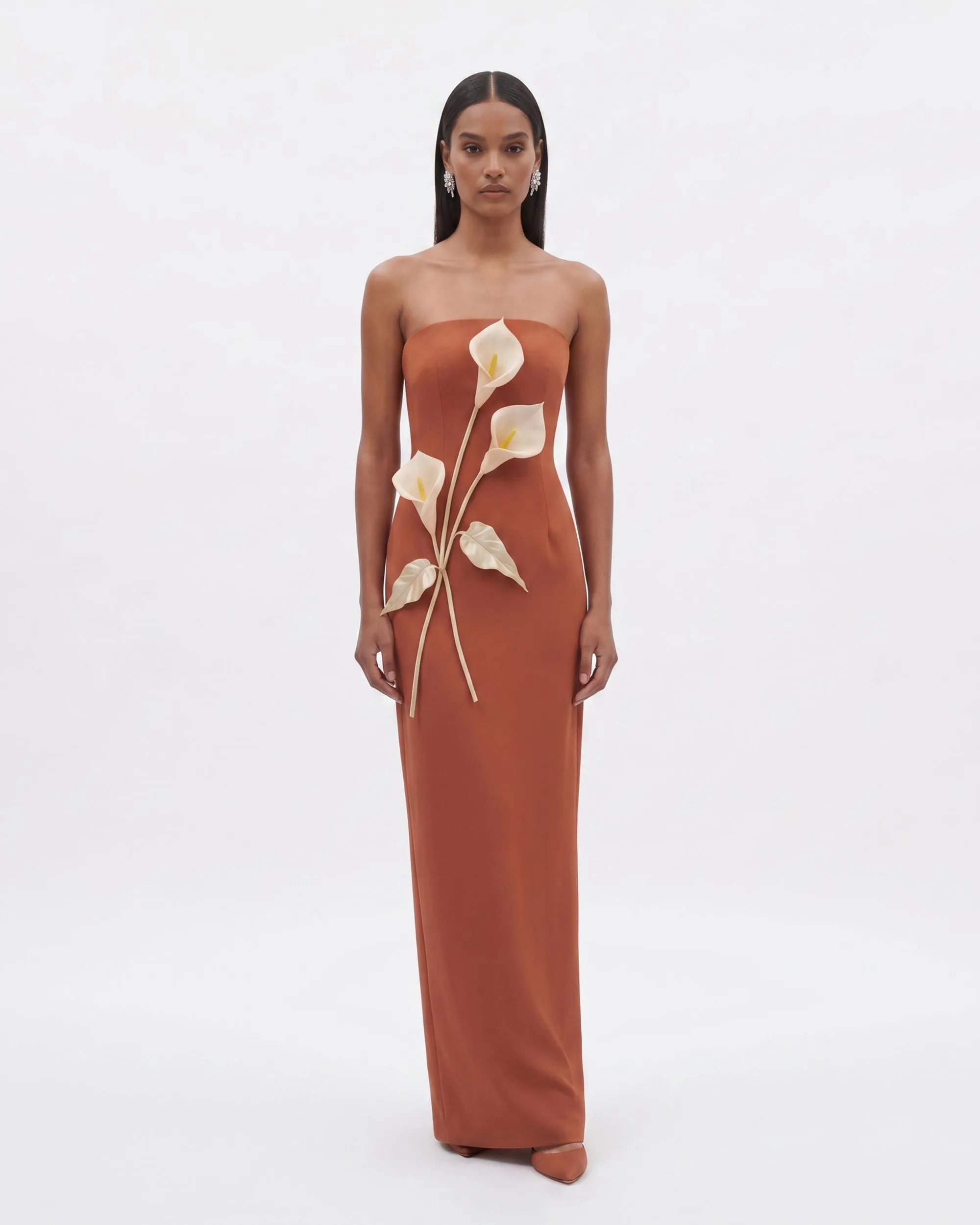 Floral Appliqué Strapless Dress - Caramel sold by JW PEI