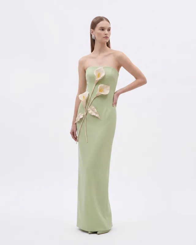 Floral Appliqué Strapless Dress - Sage Green made by JW PEI