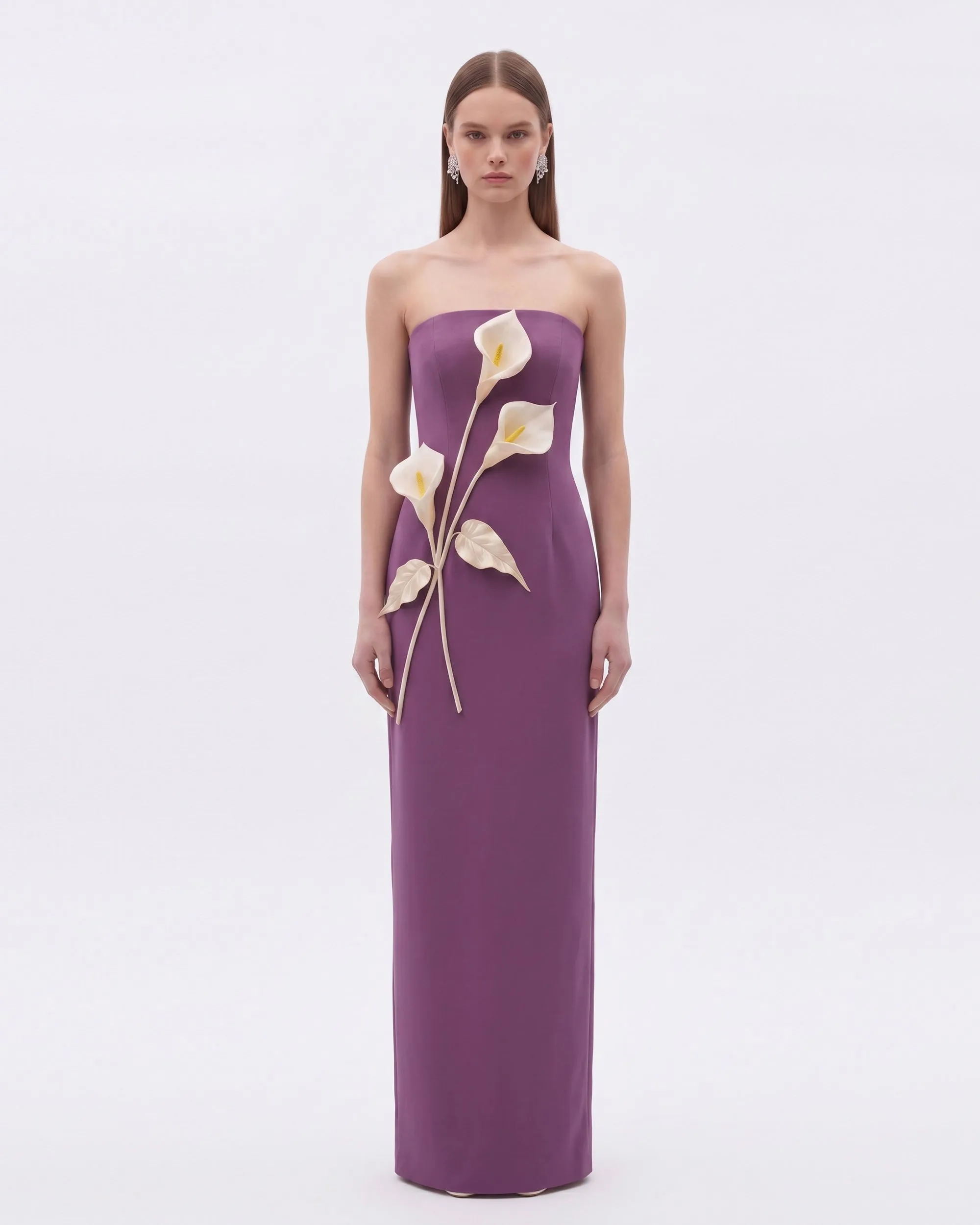 Floral Appliqué Strapless Dress - Plum sold by JW PEI