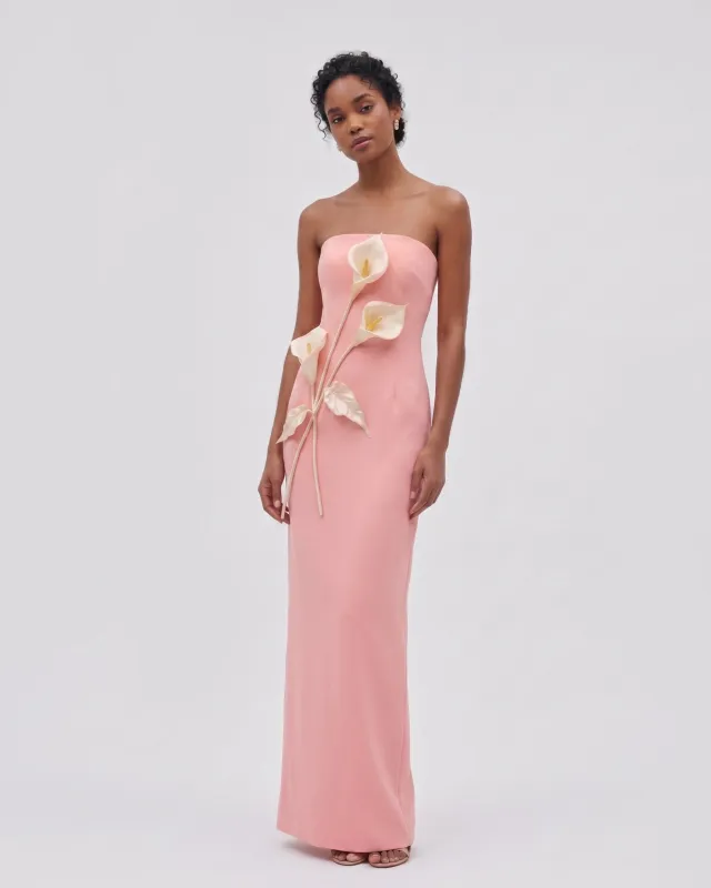 Floral Appliqué Strapless Dress - Coral Pink made by JW PEI