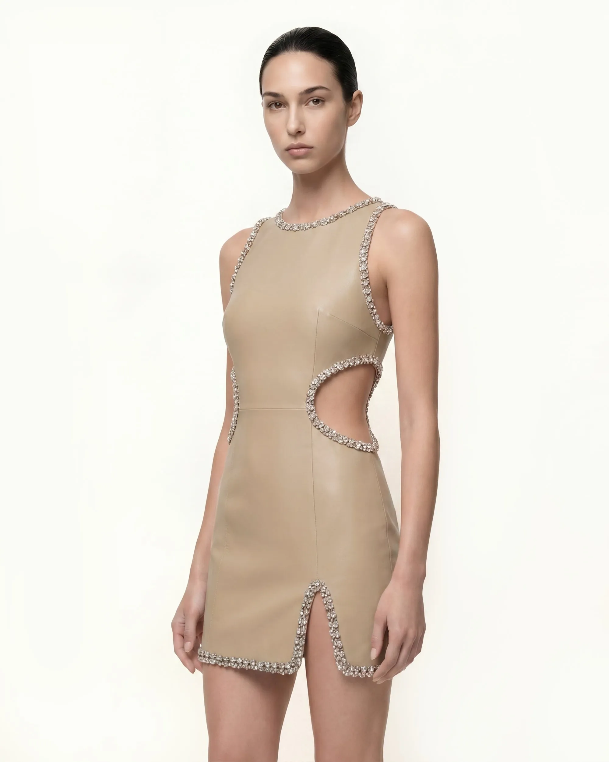 Jeweled Edge Cutout Bodycon Dress - Champagne sold by JW PEI