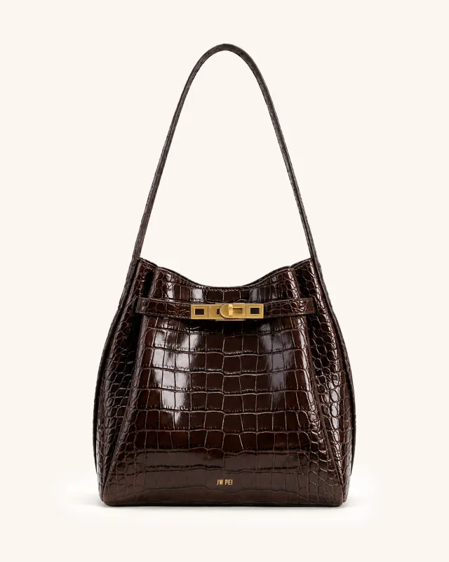 Noor Hobo Bag - Brown Croc made by JW PEI