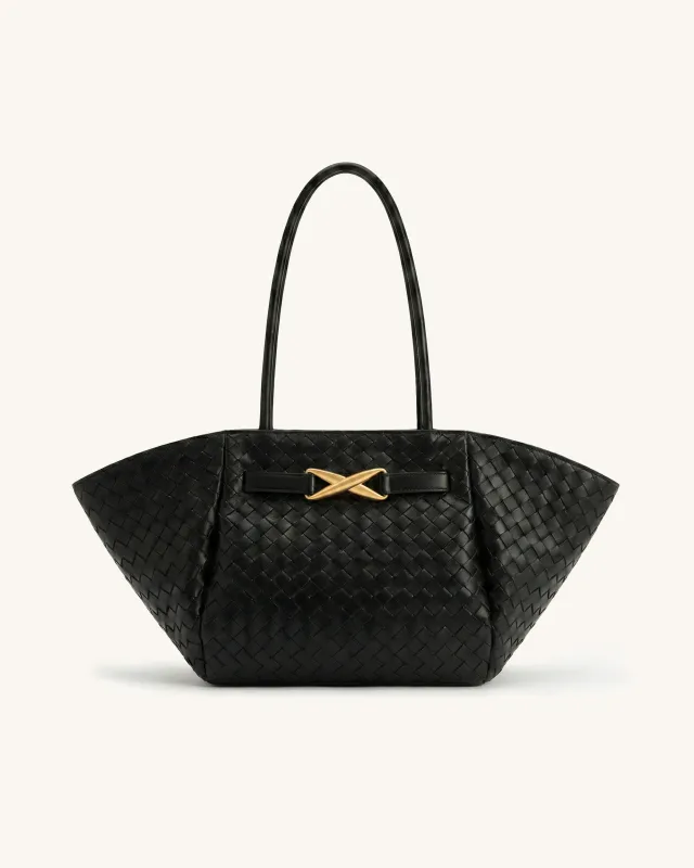 Elora Winged Woven Tote Bag - Black made by JW PEI