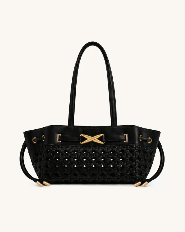 Elora Woven Shoulder Tote Bag - Black made by JW PEI