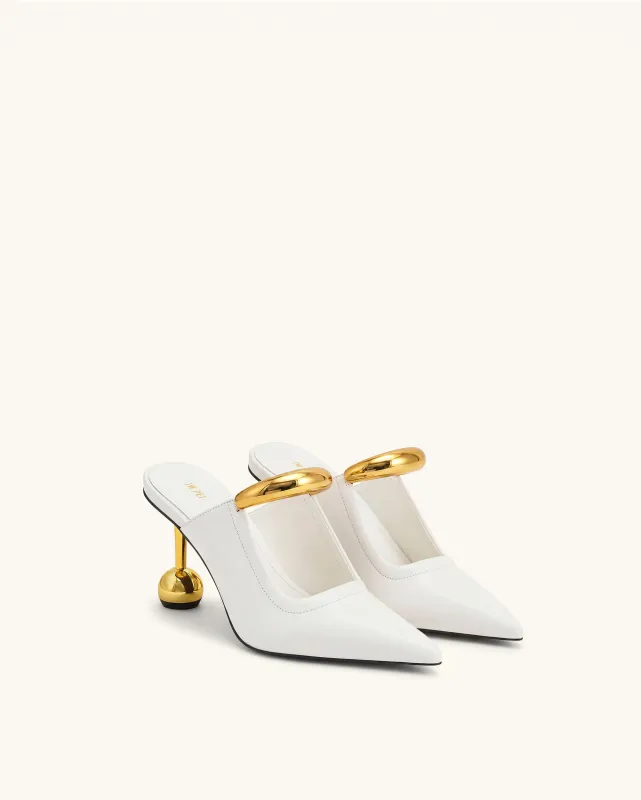 Sofia Metal Accent Sphere Heel Mules - White made by JW PEI