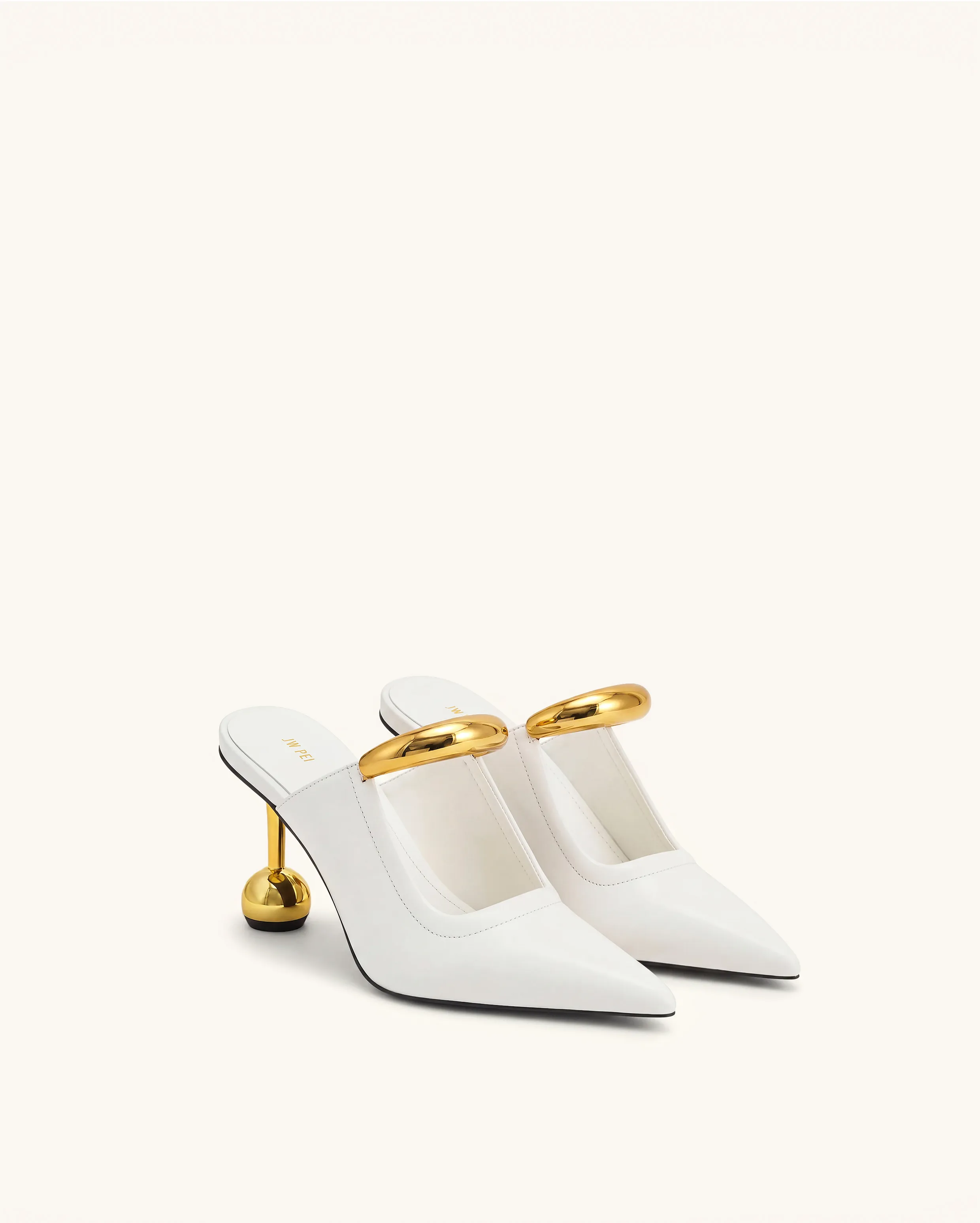Sofia Metal Accent Sphere Heel Mules - White sold by JW PEI