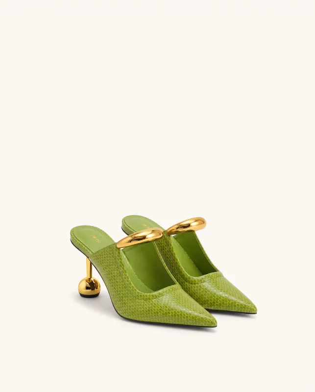 Sofia Metal Accent Sphere Heel Mules - Green made by JW PEI
