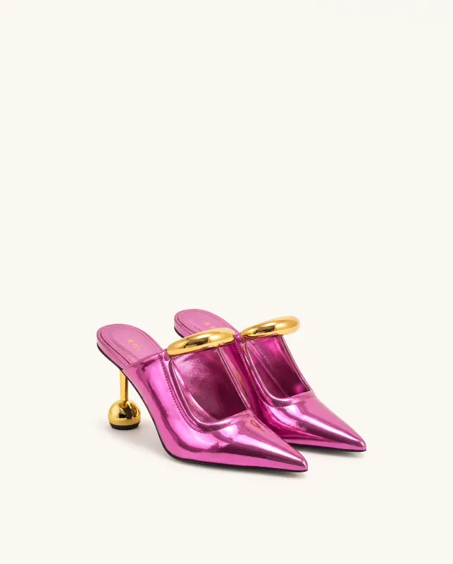 Sofia Metal Accent Sphere Heel Mules - Rose Red made by JW PEI