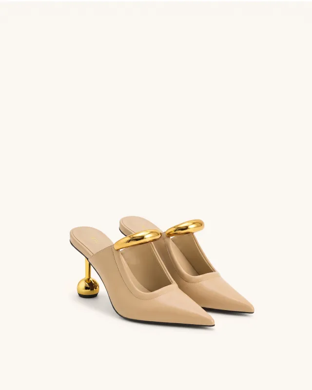 Sofia Metal Accent Sphere Heel Mules - Khaki made by JW PEI