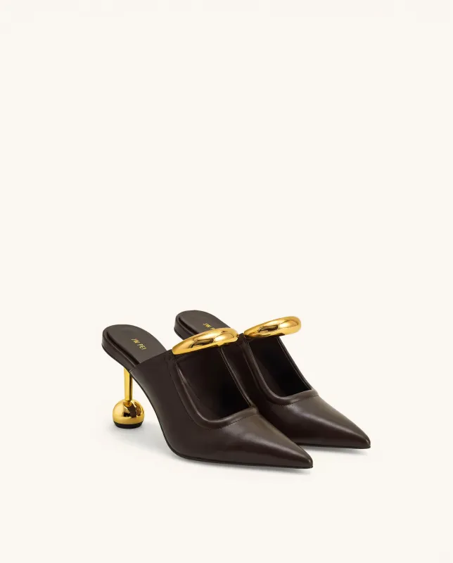 Sofia Metal Accent Sphere Heel Mules - Dark Brown made by JW PEI