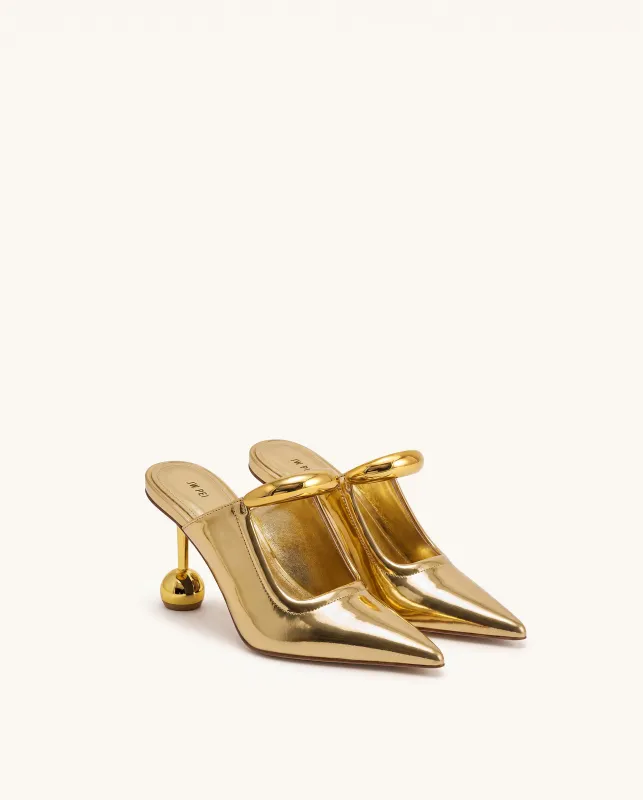 Sofia Metal Accent Sphere Heel Mules - Gold made by JW PEI