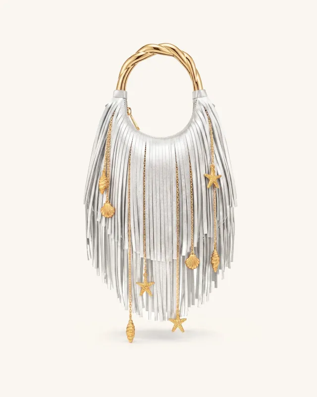 Chloe Metal Handle Fringe Top Handbag - Silver made by JW PEI