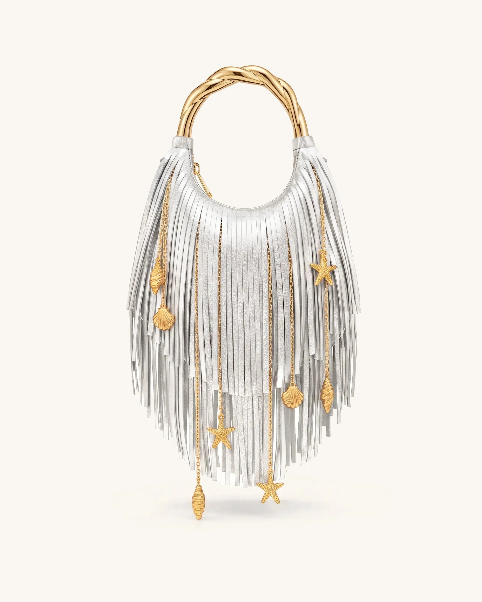 Chloe Metal Handle Fringe Top Handbag - Silver sold by JW PEI