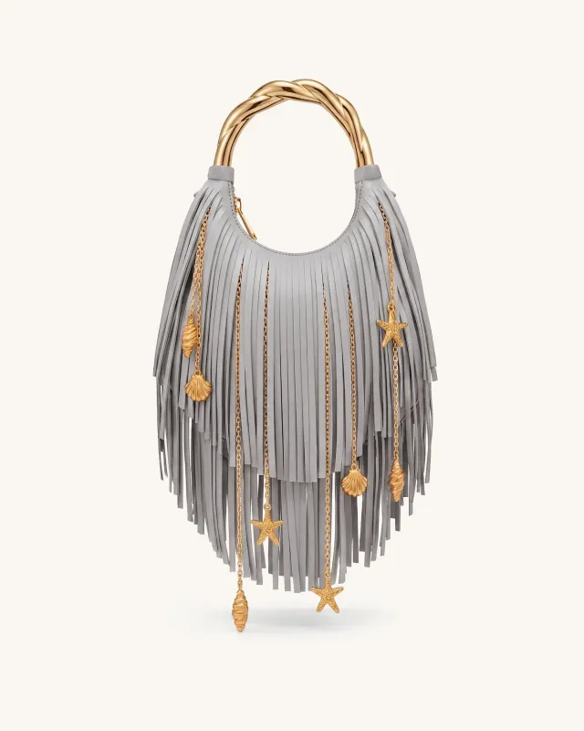 Chloe Metal Handle Fringe Top Handbag - Grey made by JW PEI