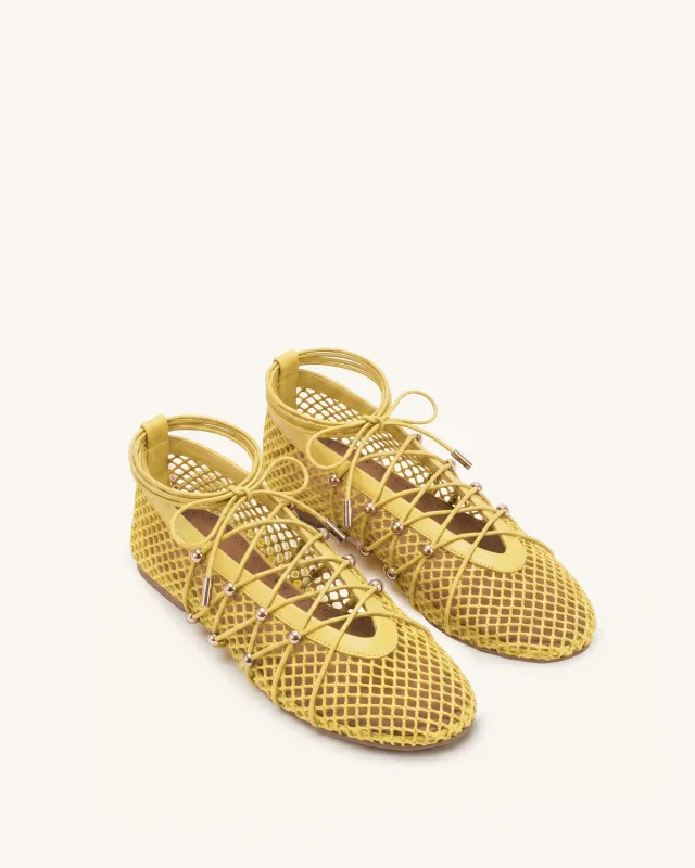 Aurelia Mesh Lace-Up Ballet Flats - Yellow made by JW PEI