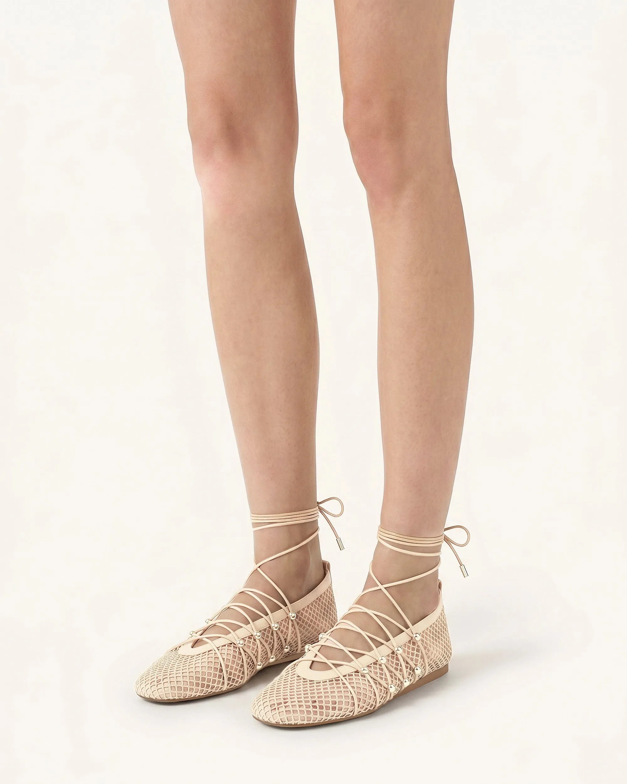 Aurelia Mesh Lace-Up Ballet Flats - Beige sold by JW PEI product image thumbnail 2