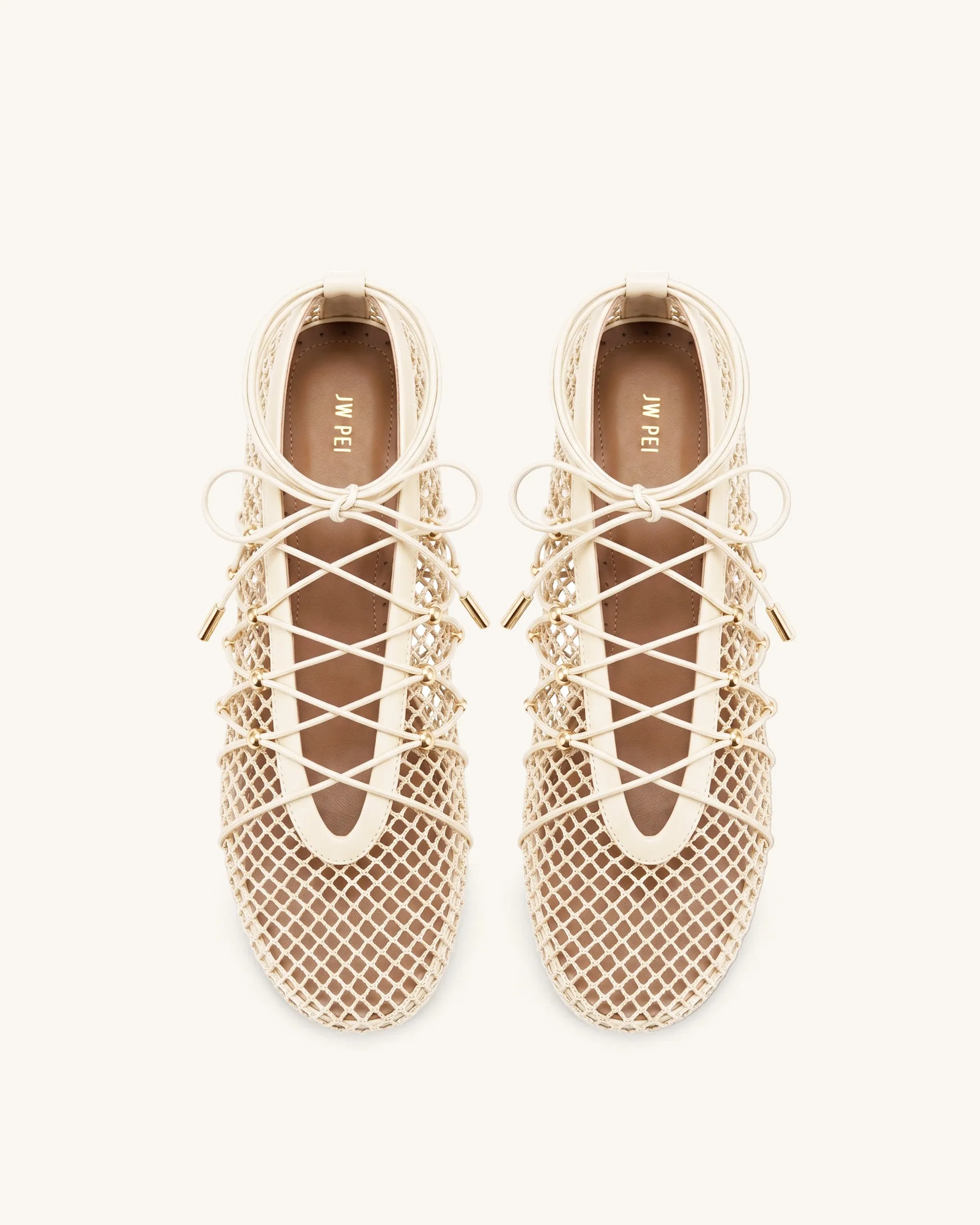 Aurelia Mesh Lace-Up Ballet Flats - Beige sold by JW PEI product image thumbnail 3