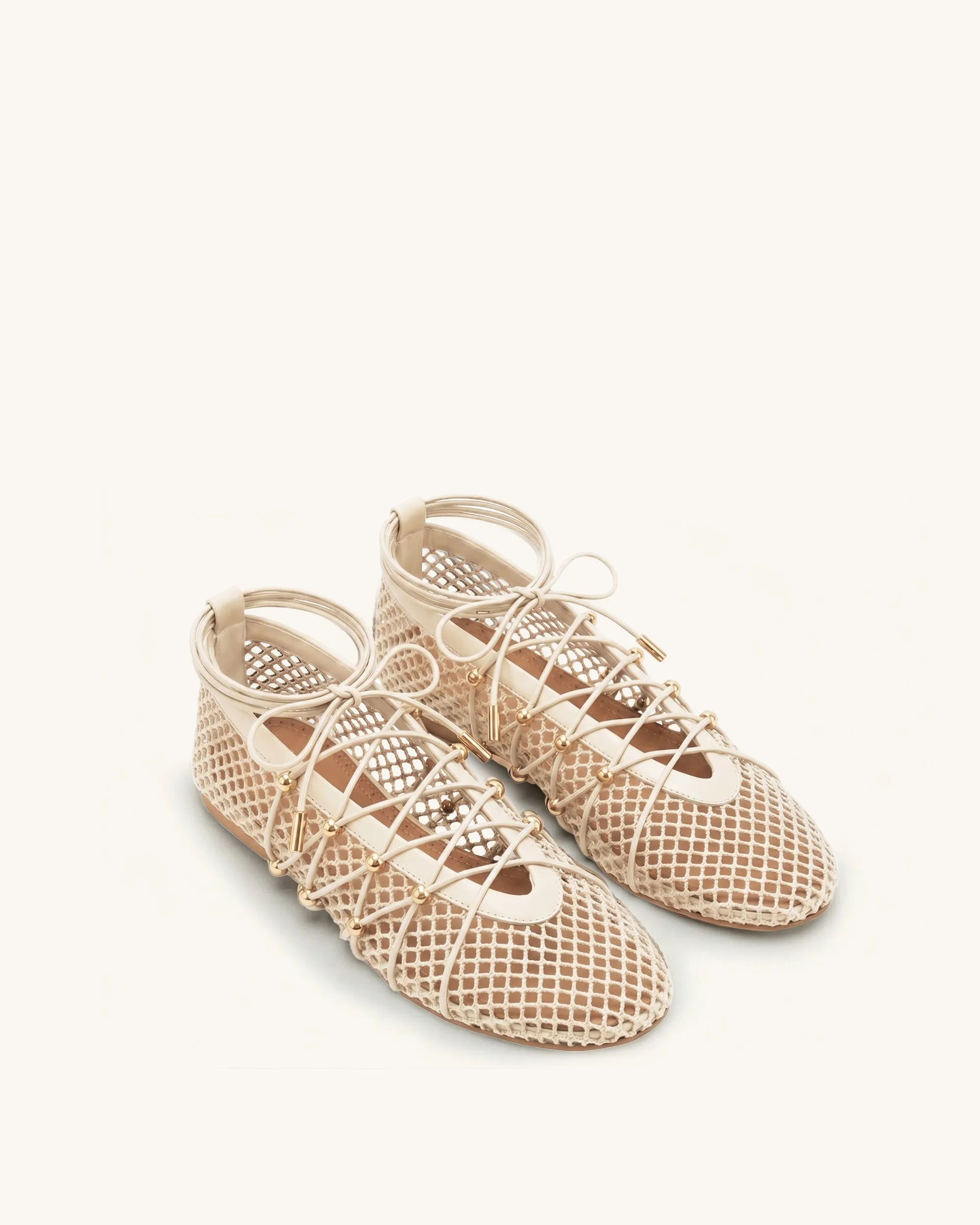 Aurelia Mesh Lace-Up Ballet Flats - Beige sold by JW PEI