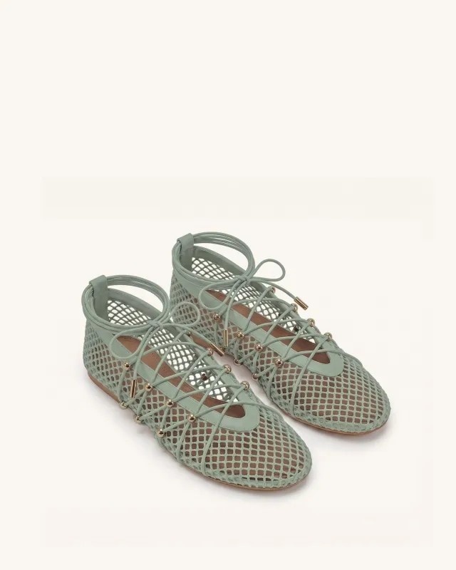 Aurelia Mesh Lace-Up Ballet Flats - Green made by JW PEI