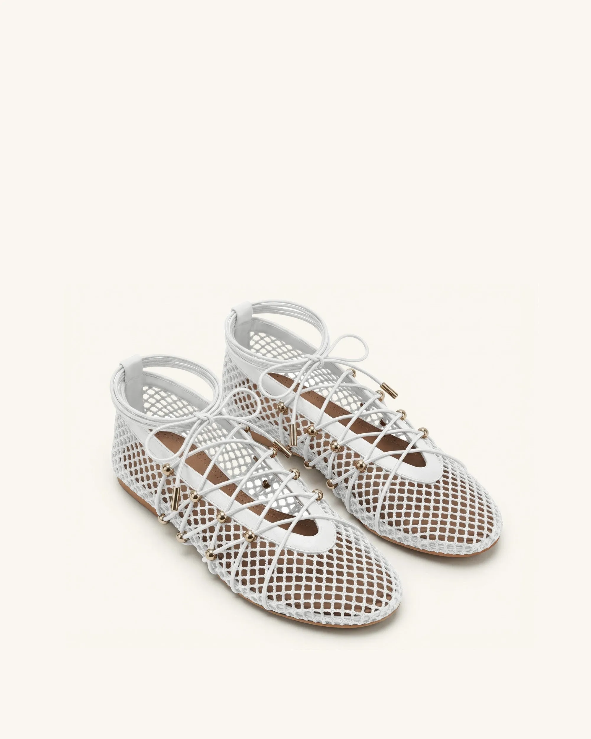 Aurelia Mesh Lace-Up Ballet Flats - White sold by JW PEI