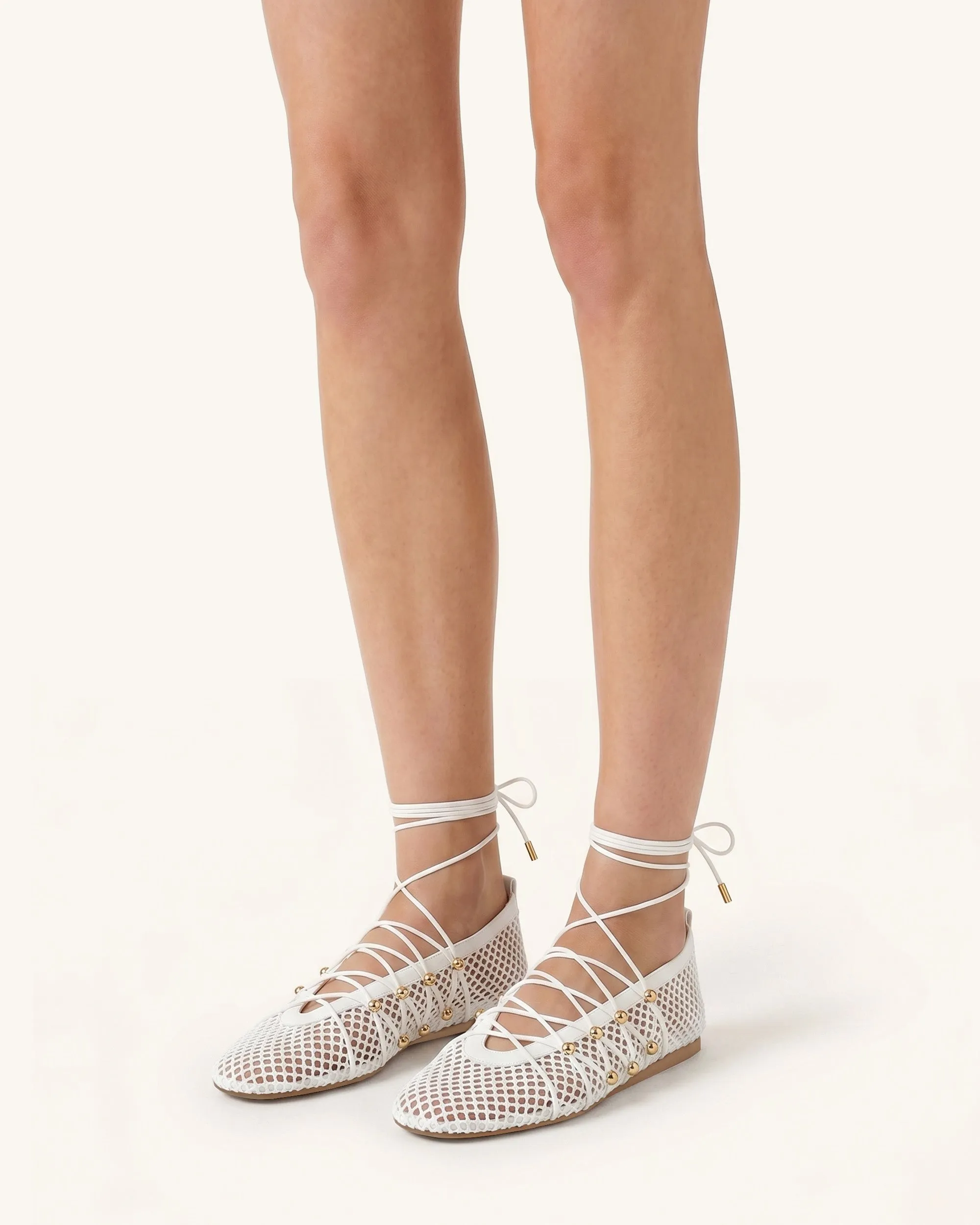 Aurelia Mesh Lace-Up Ballet Flats - White sold by JW PEI product image thumbnail 2
