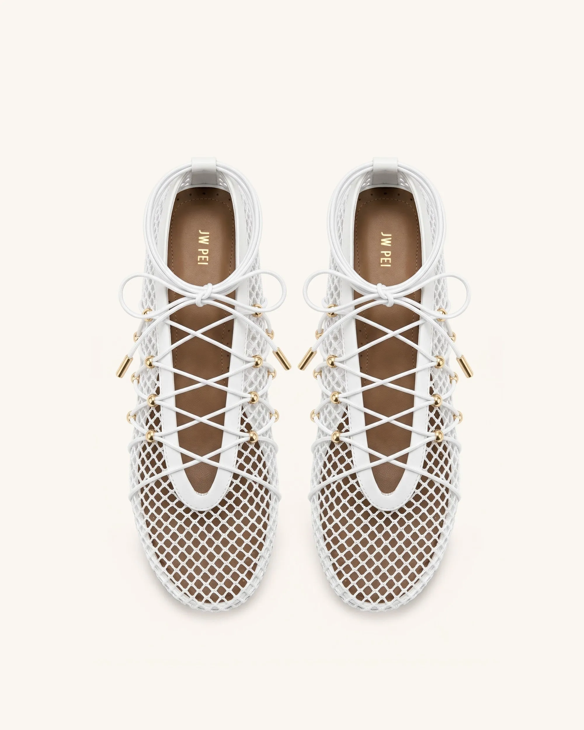 Aurelia Mesh Lace-Up Ballet Flats - White sold by JW PEI product image thumbnail 3