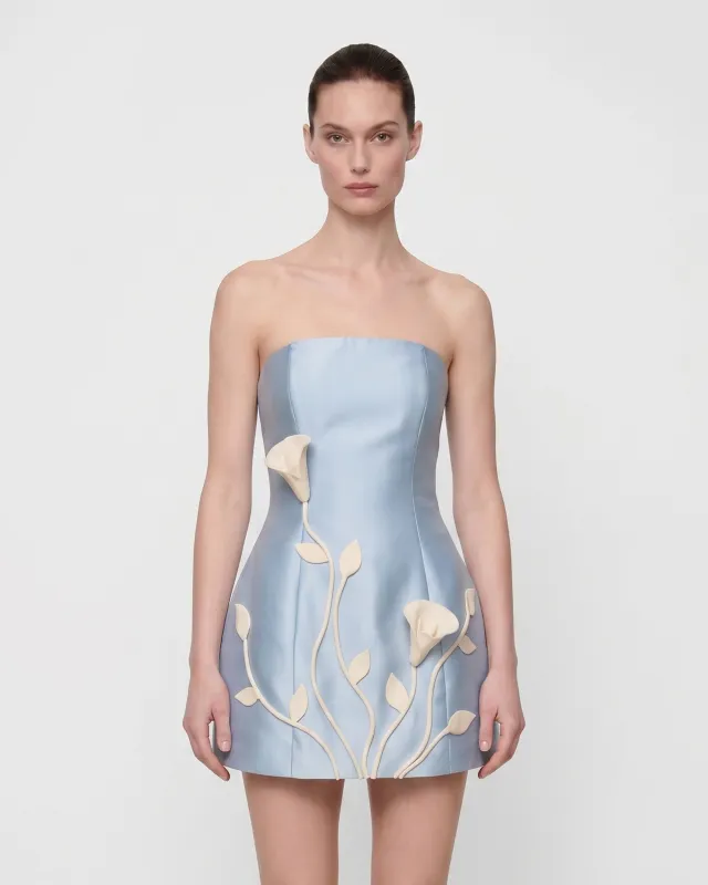 3D Vine Floral Strapless Mini Dress - Light Blue made by JW PEI