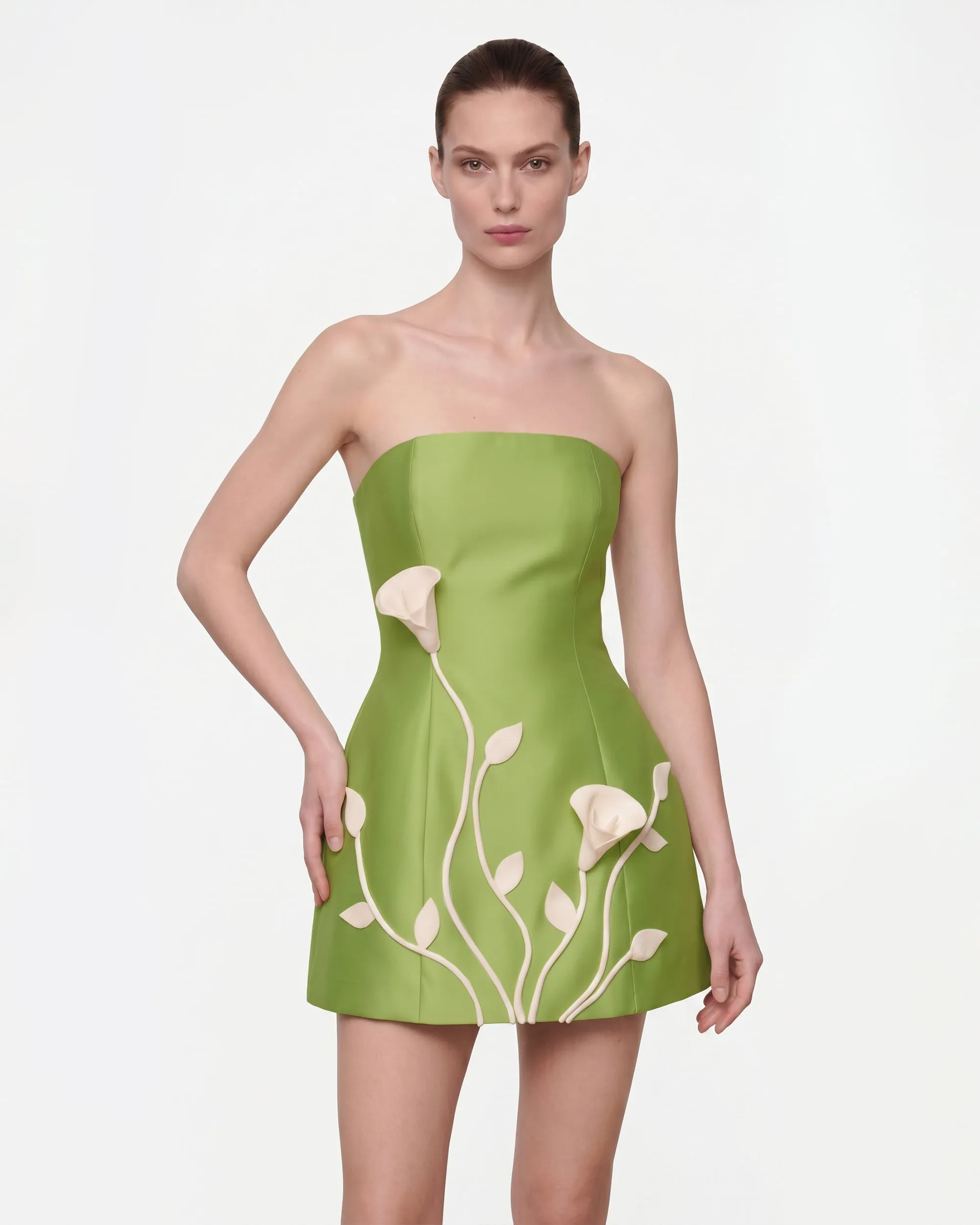 3D Vine Floral Strapless Mini Dress - Light Green sold by JW PEI