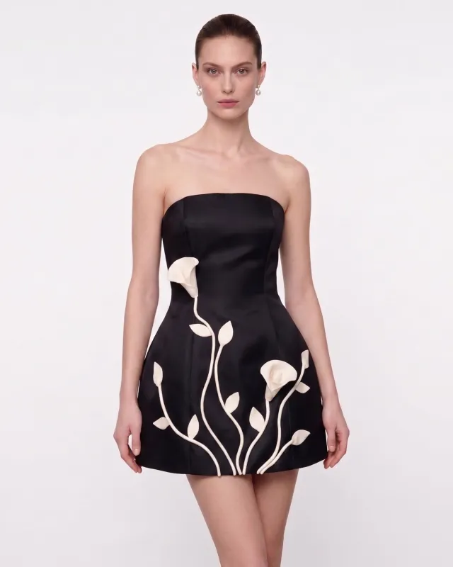 3D Vine Floral Strapless Mini Dress - Black made by JW PEI