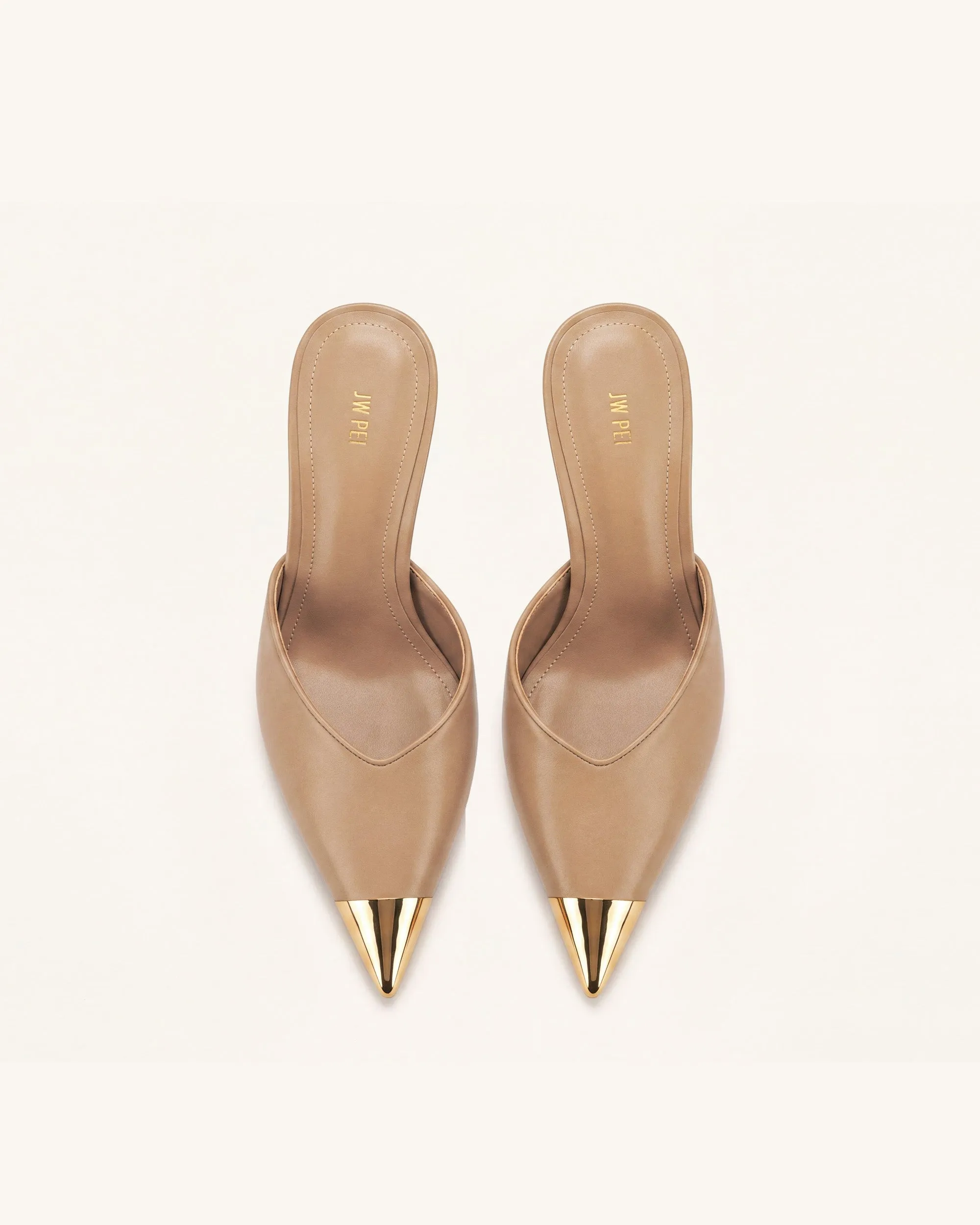 Savannah Metal Cap Toe Pointed Mule Heels - Khaki sold by JW PEI product image thumbnail 2